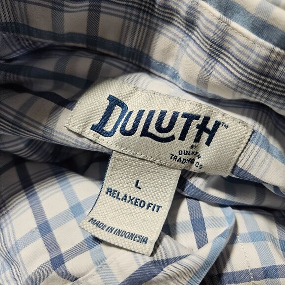 Duluth Button Front Shirt Shirt Mens Size Large Blue White Plaid Short Sleeve - Picture 3 of 4
